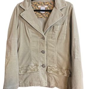 Z Cavaricci Womens Jacket Distressed Corduroy Stretch Blazer Sz Med Color Beige